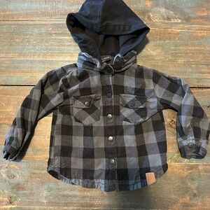 Plaid Hooded Kids Shirt - Black and Gray